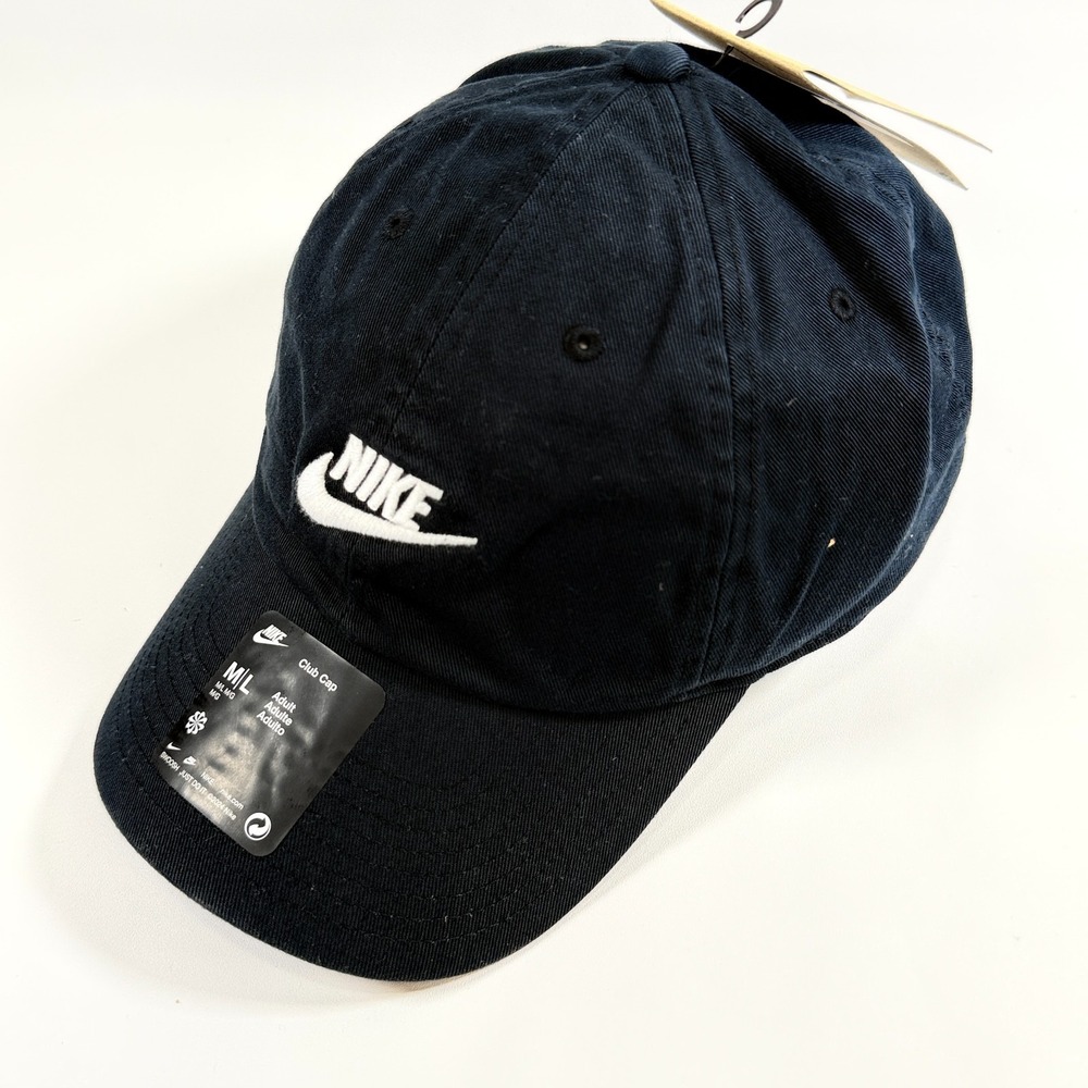 Nike Futura Club Cap Embroidered Swoosh Logo Strapback Dad Hat Black M L NWT